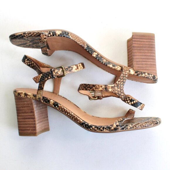 Madewell The Hollie Snake Embossed Leather Ankle-Strap Sandal Heels Size 8 - Picture 2 of 6